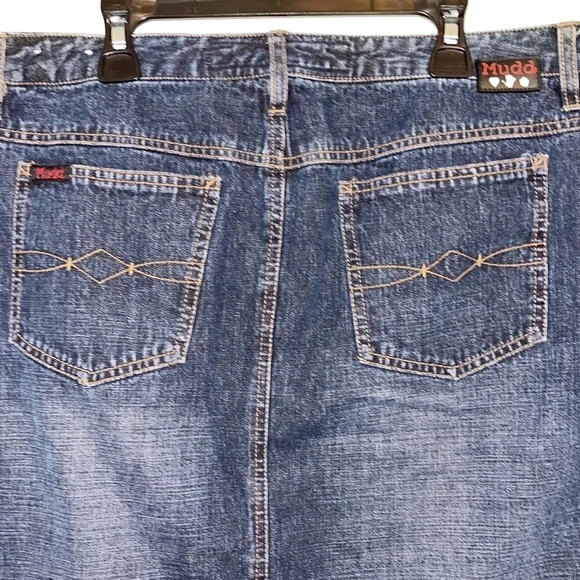 Mudd Blue Denim Y2K Mini Skirt With 5 Pockets and Slit up the Front Size 11 - Picture 5 of 10